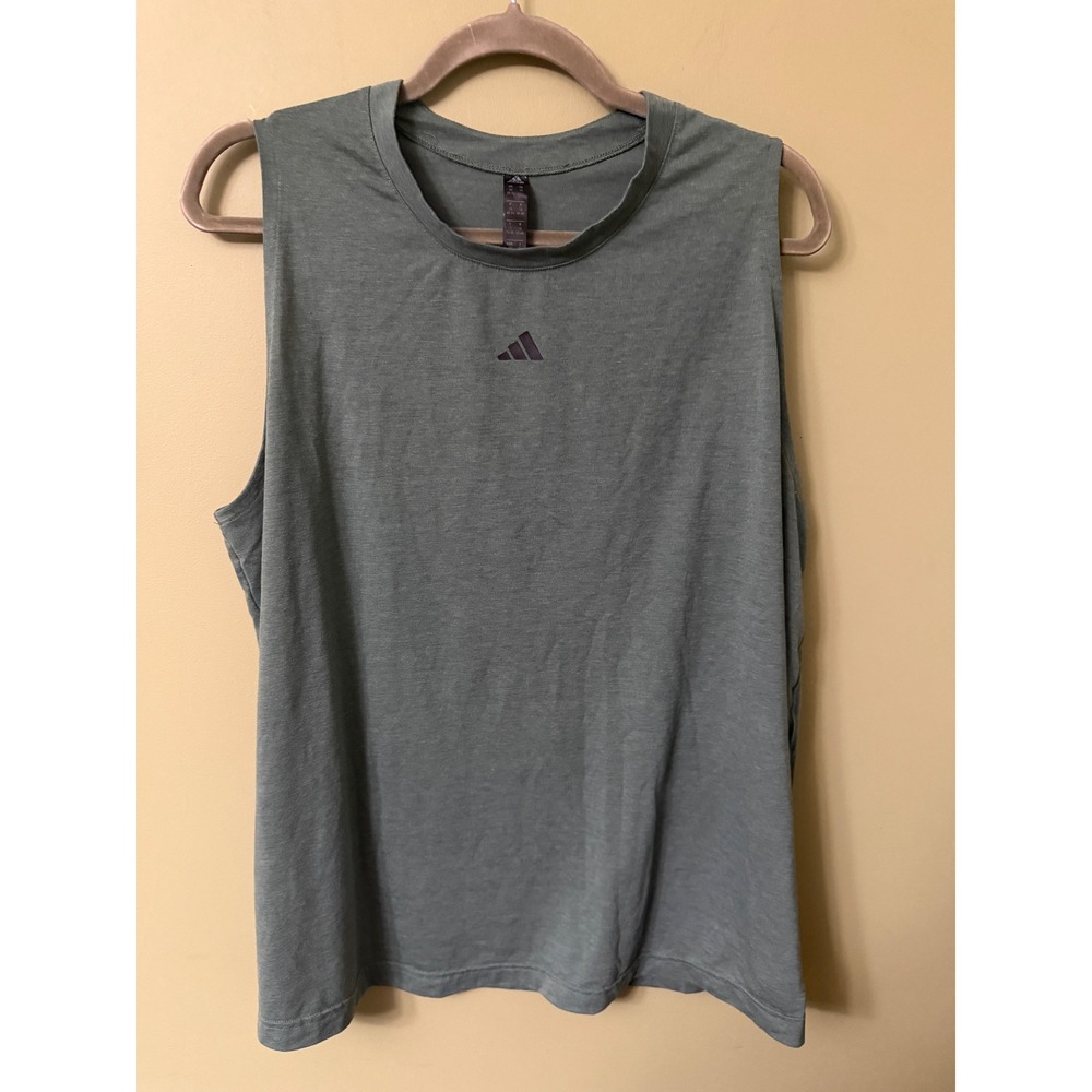 Adidas Womens 1X Green Sleeveless Training Tank Top Heathered Logo RN 88387